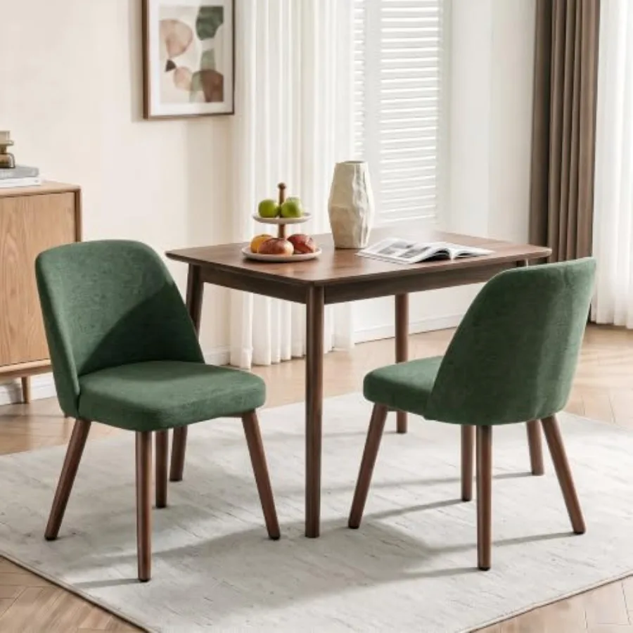 Upholstered Dining Chairs Set of 2 for Kitchen Use, Solid Wood Frame with Fabric Upholstery, Neutral Beige Color, Comfortable C