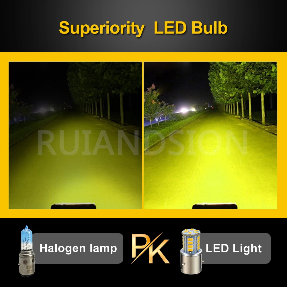 RUIANDSION BA21D 5730  Led Motorcycle Headlight 6V 12V 30V High Low Beam Motorbike Car Auto Front Head Bulb Lemon Yellow 26SMD