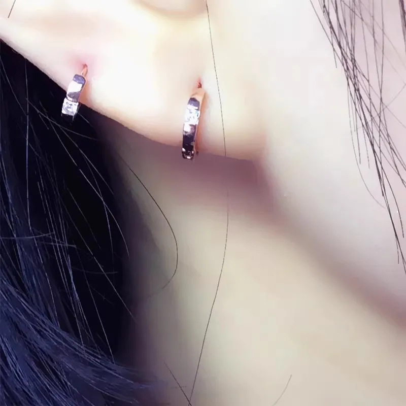 Glossy 585 Purple Gold Inlaid Crystal earring Buckle Simple plated 14K Rose Gold Single Row earrings for women Party Jewelry