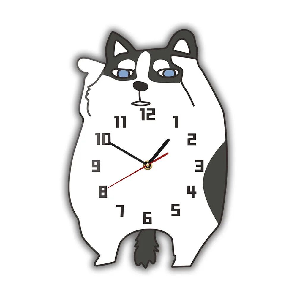 Siberian Husky Dog Cartoon Wall Clock For Nursery Baby Room Sibirsky Hasky Puppy Dog Breed Artwork Silent Non Ticking Wall Clock