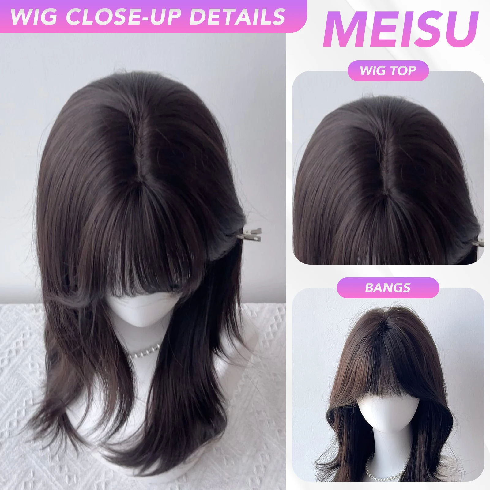 MEISU 20 بوصة الشاي الأسود مجعد شعر مستعار اصطناعي مقاومة للحرارة الطبيعية السلس الشعر أنيق شعر مستعار للحفلات للنساء