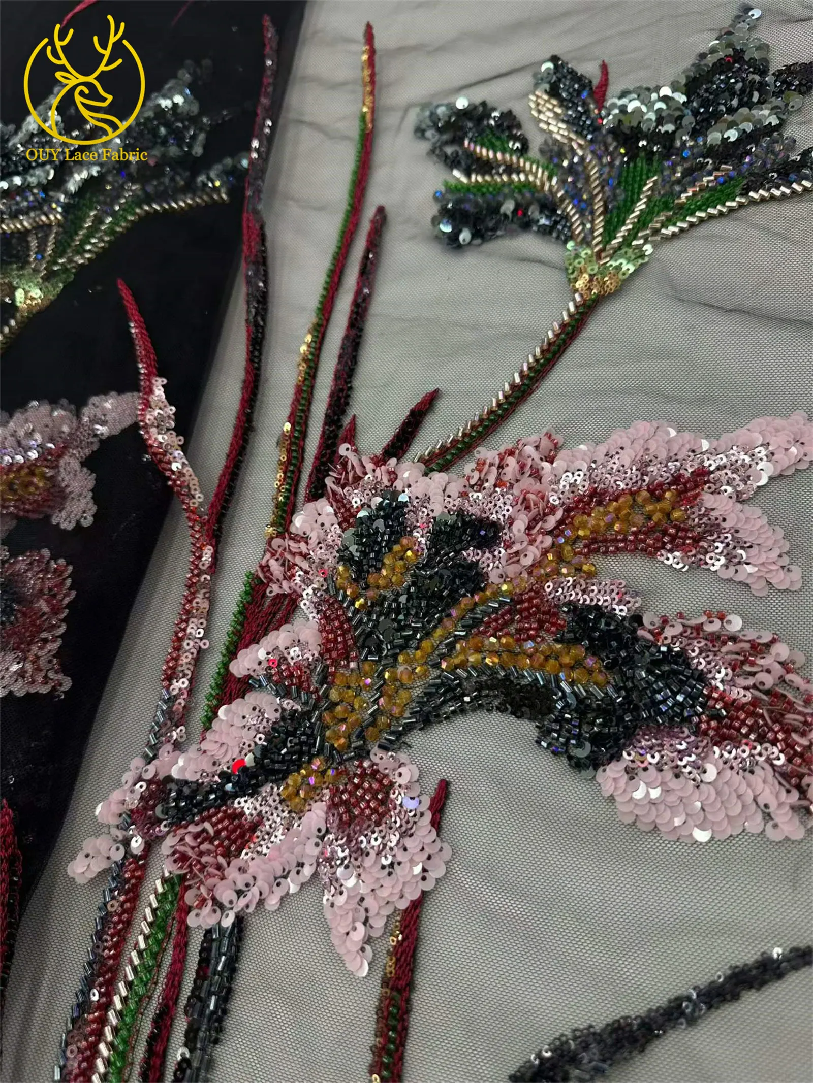 Modischer Afrikanischer Perlen-Pailletten-Spitzenstoff 2026 Hochwertiger Französischer Tüll Nigerianisches Damen-Abendkleid Nähzubehör 5 Yards – Detail 10