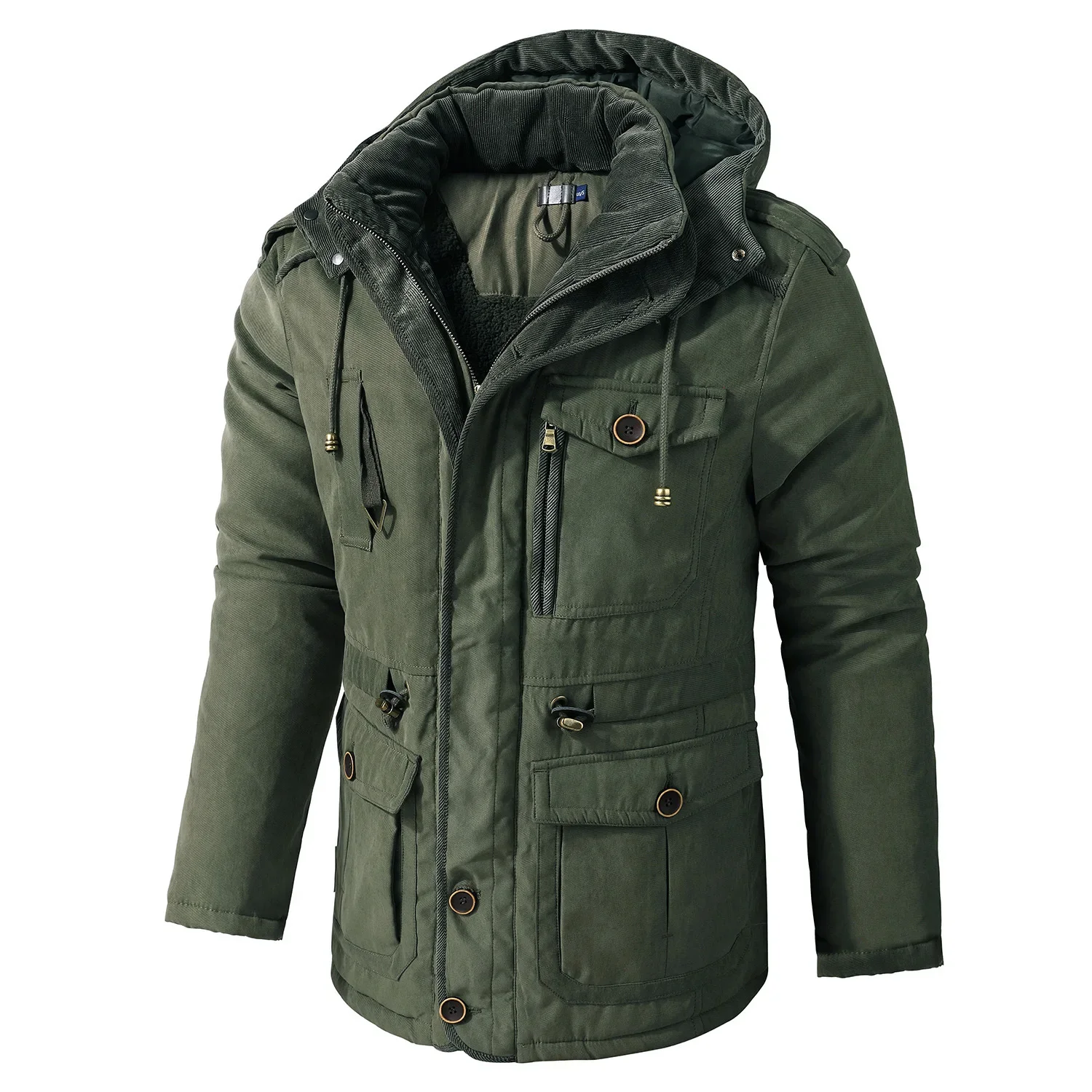 Winter Fleece Parka 'S Heren Warme Winddichte Jassen Dikke Parka Jas Met Capuchon Heren Bont Linner Bovenkleding Casual Katoenen Gewatteerde Jas