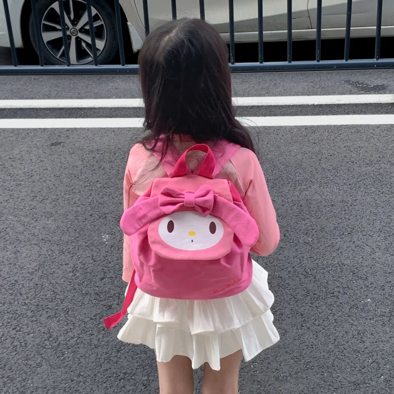 Sanrios Child Backpack Kuromi Hello Kittys Cartoon Kawaii Girl School Bag Light Small Canvas Breathable Printing Anime Figure