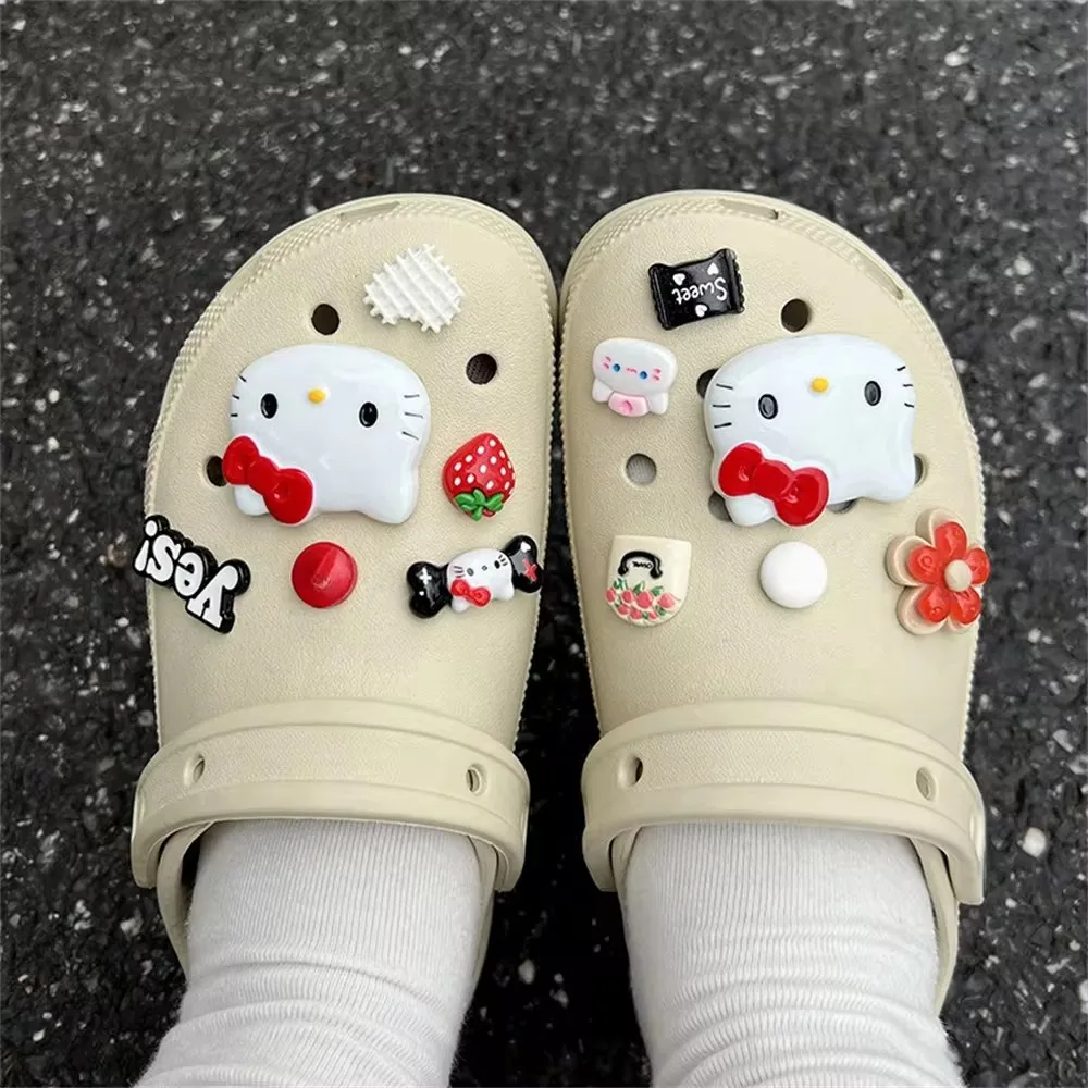 MINISO Set Pink Cartoon Cat Shoes Accessories Fabric Bow DIY Wristband Buckle Women\'s Removable Wooden Clogs Sandal Buckle