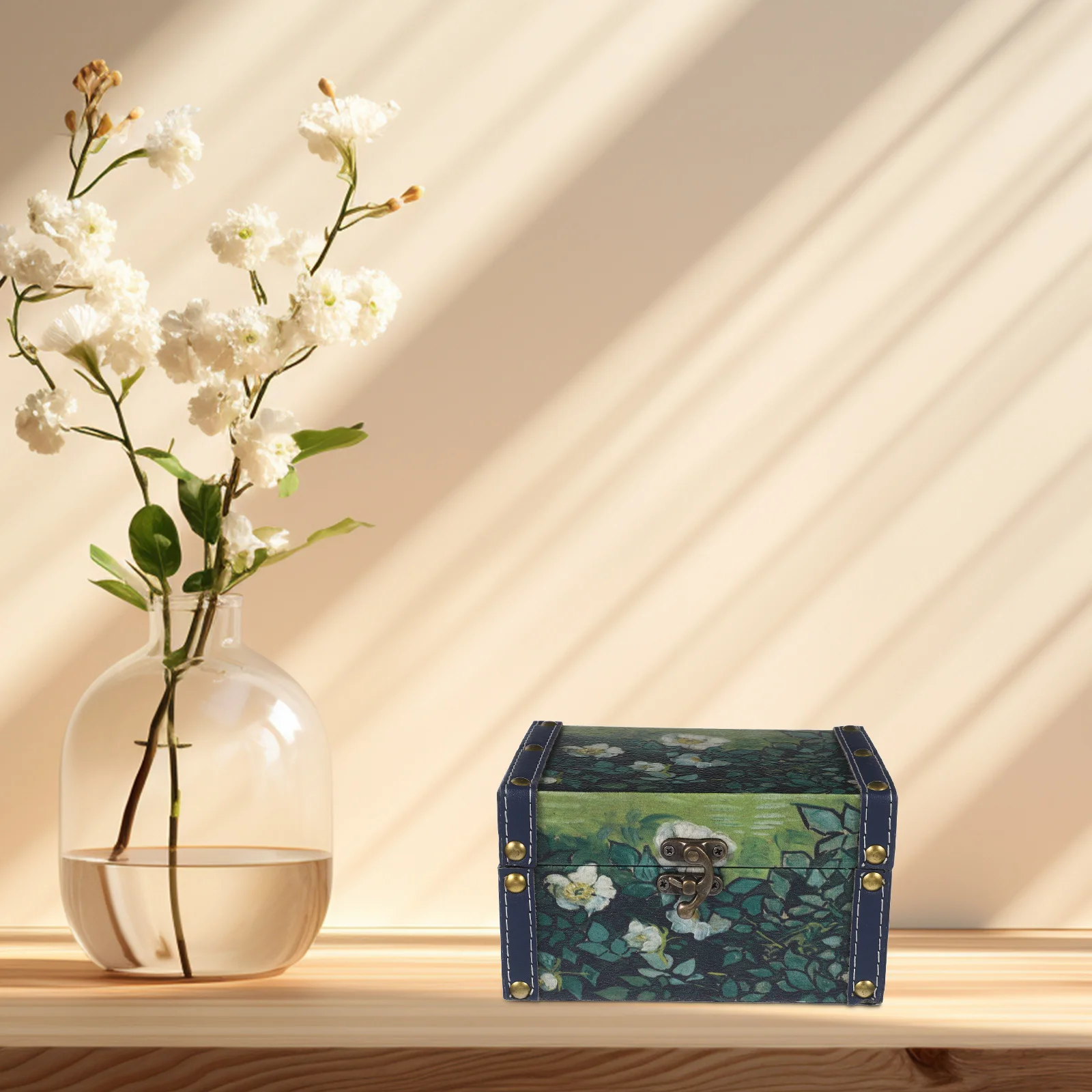 النفط اللوحة الفن صندوق مجوهرات خمر حاوية تخزين خشبية الإسورة سوار القرط حلقة المنظم تذكار الكنز الصدر #3