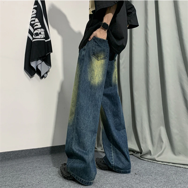 

Мешковатые джинсы мужские летние готические Harajuku базовые повседневные уличные простые брюки полной длины джинсовая одежда для подростков хип-хоп уютные BF