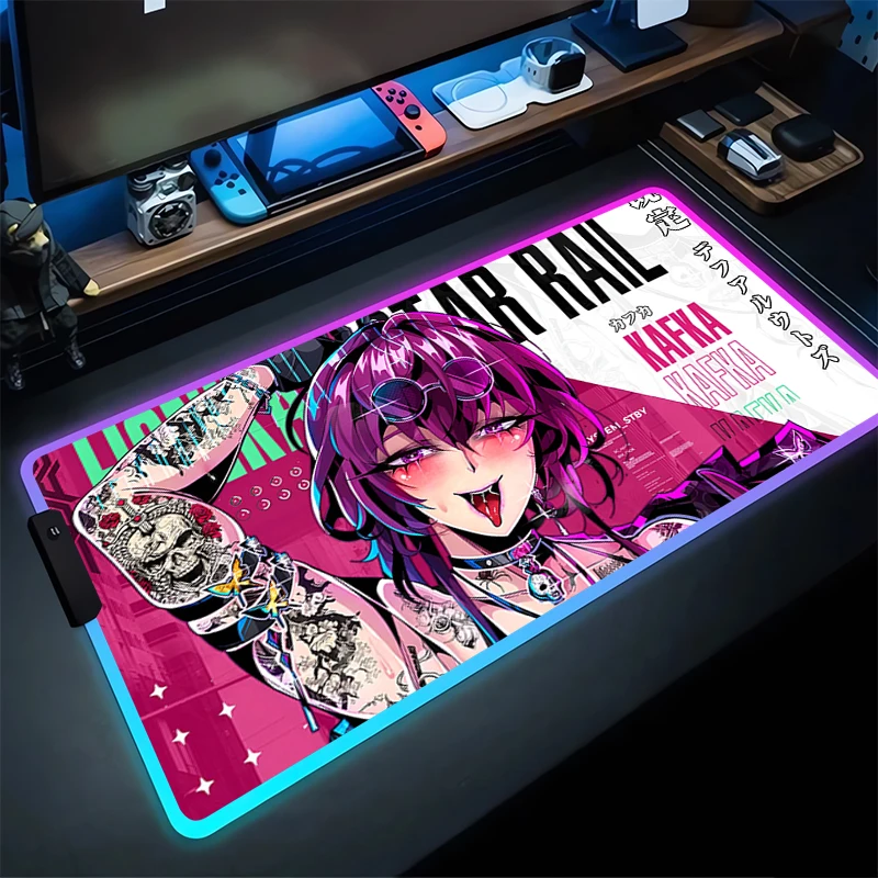 

RGB Mouse Pad Non-Slip Rubber Edge locking mousepads Game play mats notebook computer With Backlit Anime sexy girl Home Decor