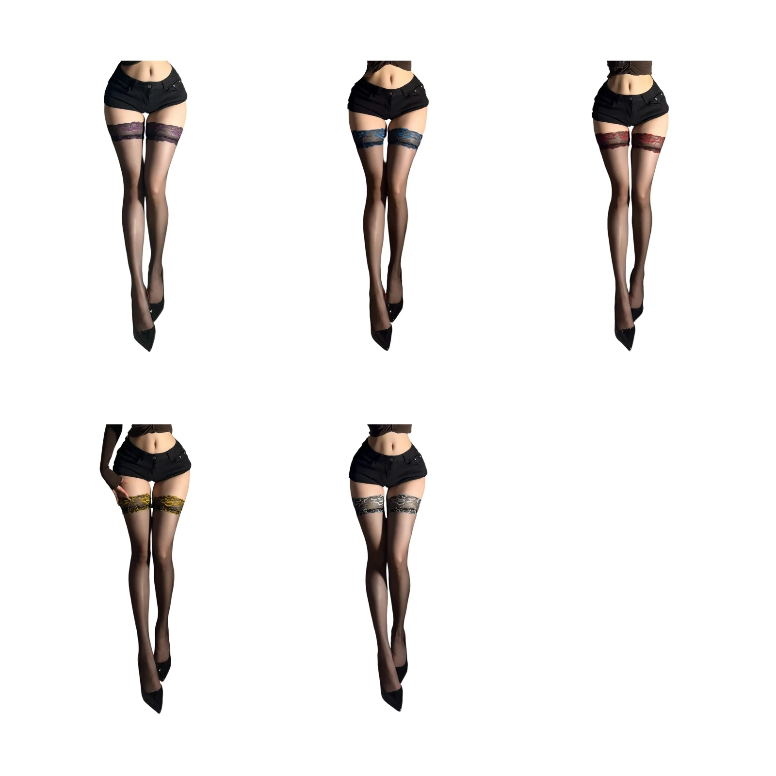 

Embroidered lace high stockings set (five colors available: purple/blue/red/yellow/silver)