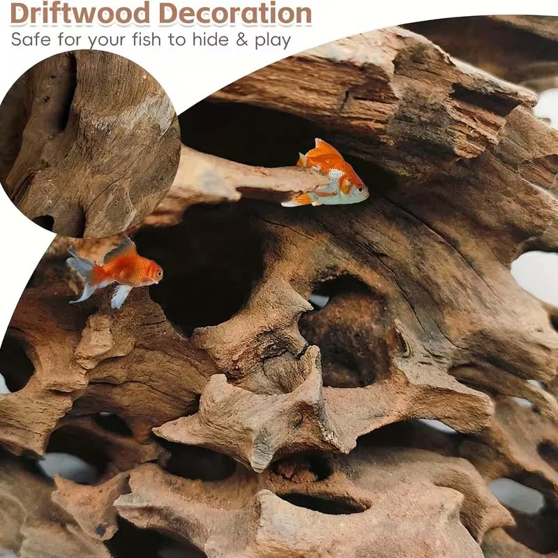 Aquarium-Dekoration aus Garnelenholz, Treibholzwasser-Funktion, dekoratives Zubehör für Aquarien mit natürlichen Löchern, geeignet für Garnelen – Detail 2