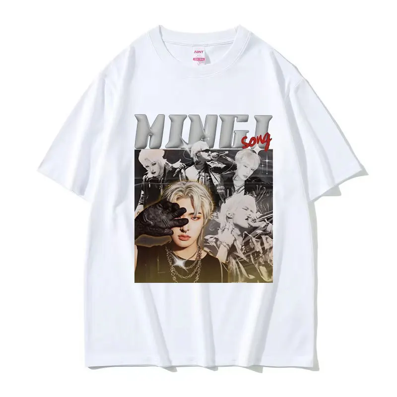 Korean Ateez MINGI Graphic T Shirt Men's Hip Hop Retro Fashion Short Sleeve T-shirts Casual Oversized Cotton T-shirt Streetwear