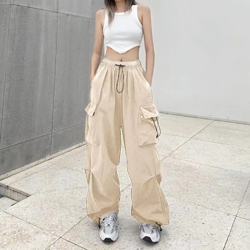 Damen-Arbeitshose, lockere, gerade Hose mit großen Taschen, Kordelzug am Bund, schlankmachende Freizeithose, vielseitige Sporthose für Damen und Mädchen
