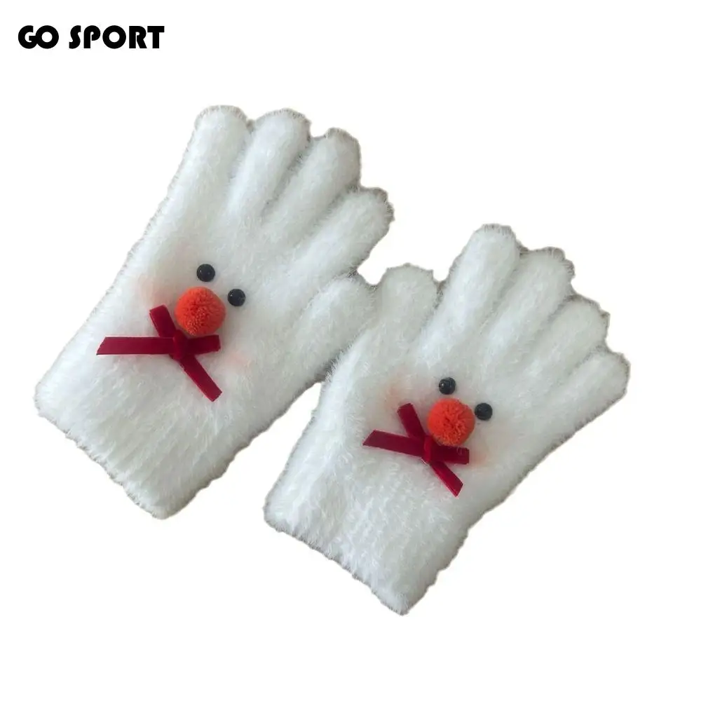 

Riding Sweet Snowman Plush Gloves Touchscreen Warm Five-finger Mittens Thicken Knitted Cycling Gloves Winter