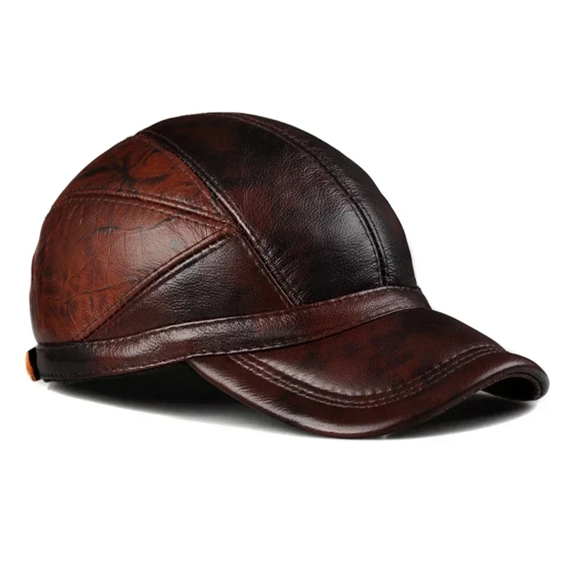 Men's Golf Genuine Leather Pilot Hat Male Winter Real Cow Skin Casual Wear Baseball Caps Outdoors Korean Plate Flying Hats