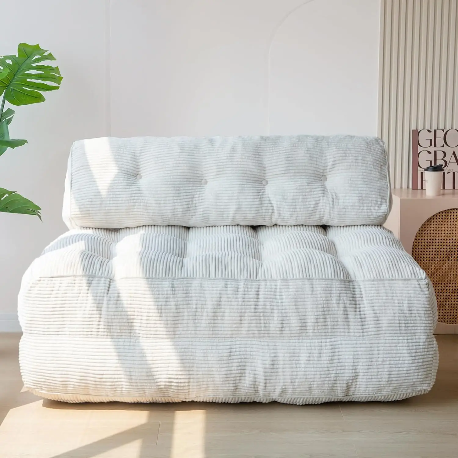 Foldable Sofa Bed with Pillow, Floor Lounge Chair for Living Room, Double Size, Beige