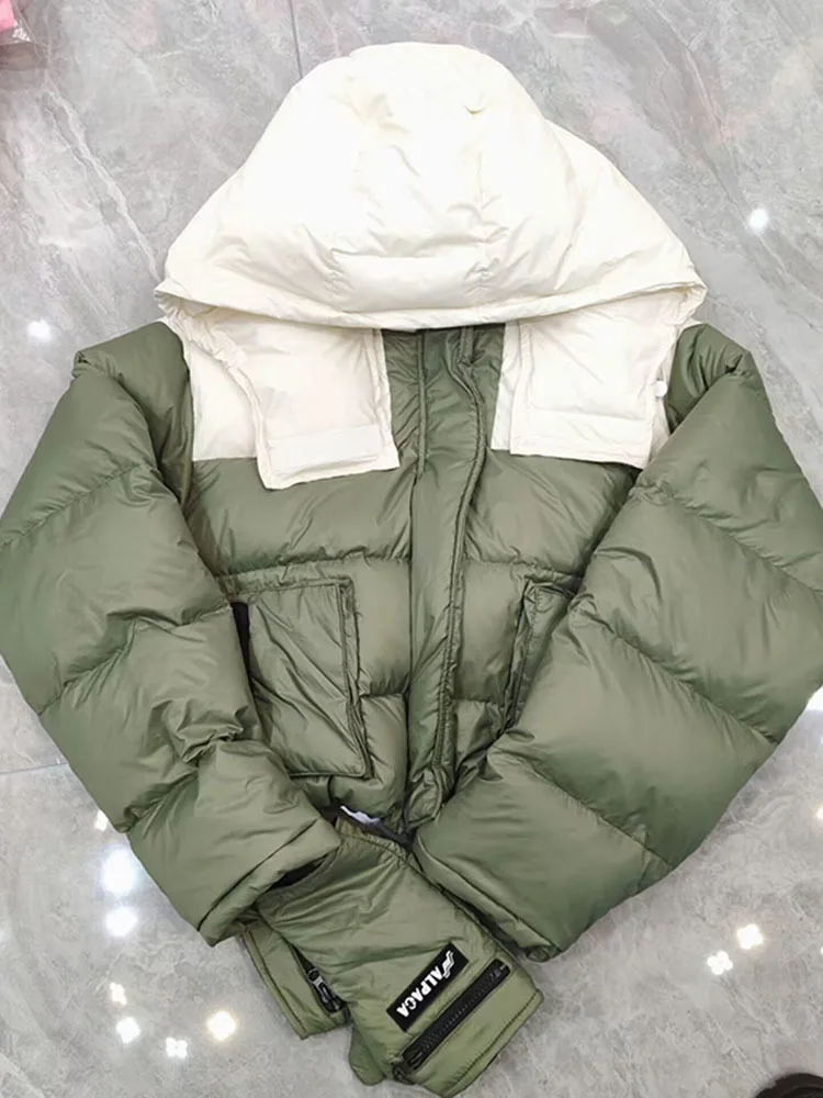 2023 New Women Winter White Duck Down Jacket Hooded Warm Coat Female Windproof Loose Puffer Clothes With Gloves Outwear