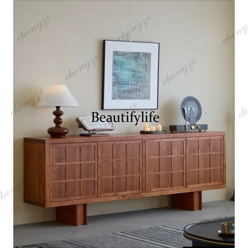 N178 Teak color TV cabinet Living room storage high cabinet Solid wood antique TV cabinet