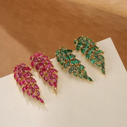 NEWBUY New Fashion Rose/Green/White AAA Cubic Zirconia Pave Setting Leaf Earrings For Elegant Women Wedding Jewelry Gift