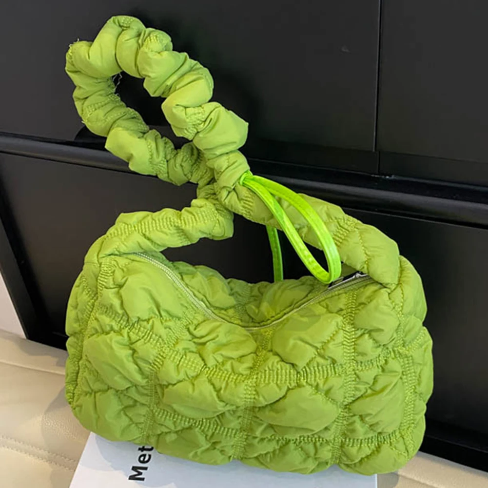 

Women Quilted Shoulder Bag Nylon Padded Tote Handbag Soft Versatile Satchel Bag Drawstring Strap Adjustable Female Casual Purse