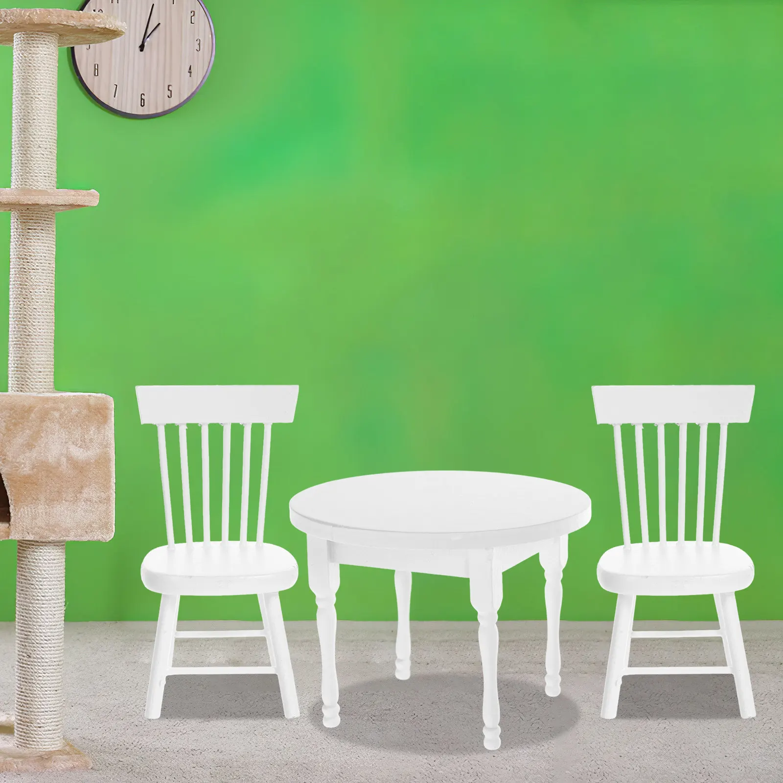 

Набор белых круглых миниатюрных стульев и столиков, винтажная мебель из массива дерева, декор для дома, микроландшафт, украшения для кукольного домика, столовая