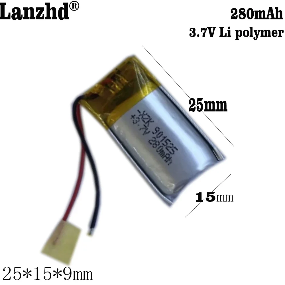 

1-12pcs 901525 3.7V 280mAh Lithium Polymer Li-po li ion Battery For Intelligent wearable Bluetooth speaker LED light signal Mp3