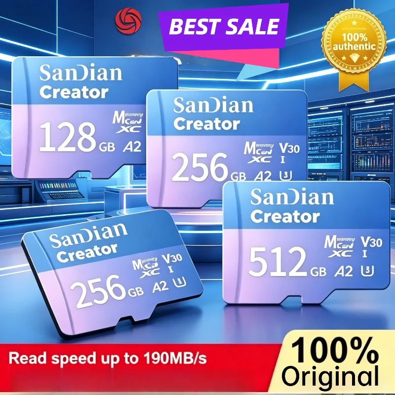 SanDian  Creator micro TF SD XC Speed Up To 190MB/S U3 V30 A2 130MB/S Write speed Memory Card 4K Video 128GB 256GB 512GB 1TB