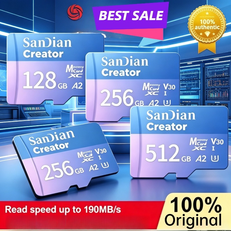  SanDian  Creator micro TF SD XC Speed Up To 190MB/S U3 V30 A2 130MB/S Write speed Memory Card 4K Video 128GB 256GB 512GB 1TB 