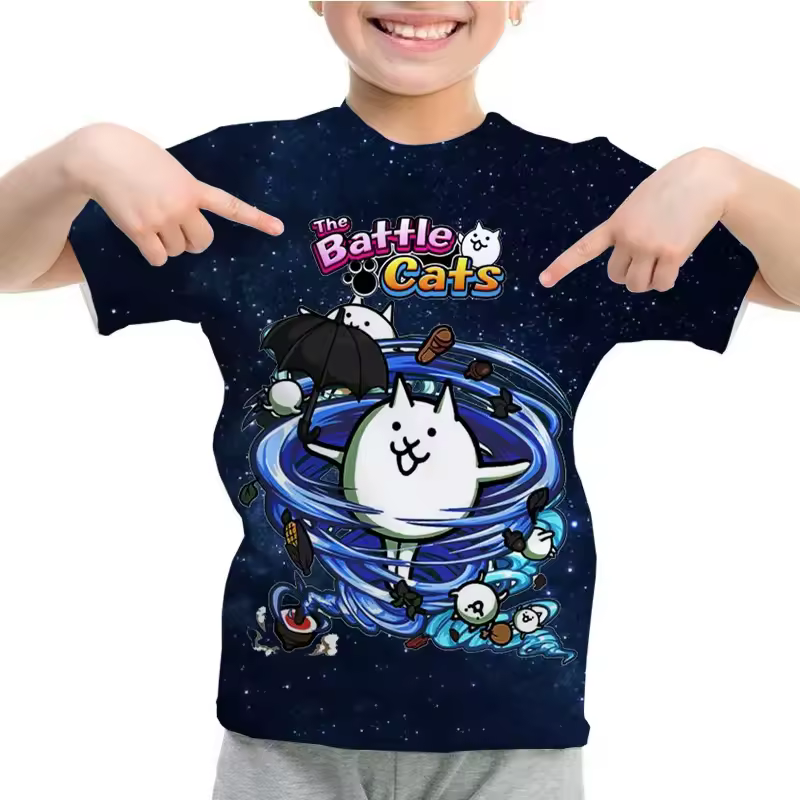 New 3D Game The Battle Cats Print T Shirt Children Fashion Streewtear Hip Hop Short Sleeves Funny Tee Shirts For Men Y2k Top Tee