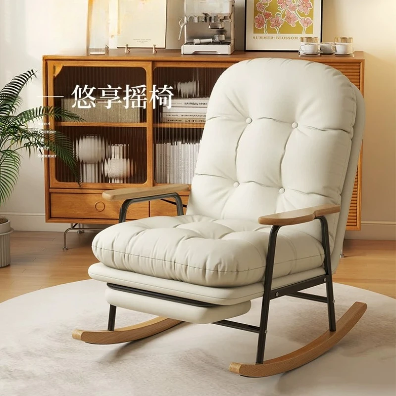

Adult Foldable Rocking Recliner Single Relaxing Lounge Chair for Balcony Soft Upholstered Rocker Indoor Swing Seat for Home