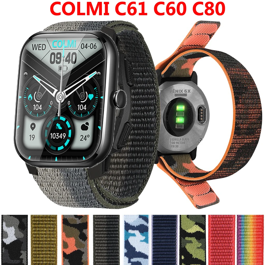 

Strap for COLMI C61 C60 C80 Smart Watch Nylon Loop Strap 20mm Qucik Fit Band Adjustable Bracelet Correa Accessories
