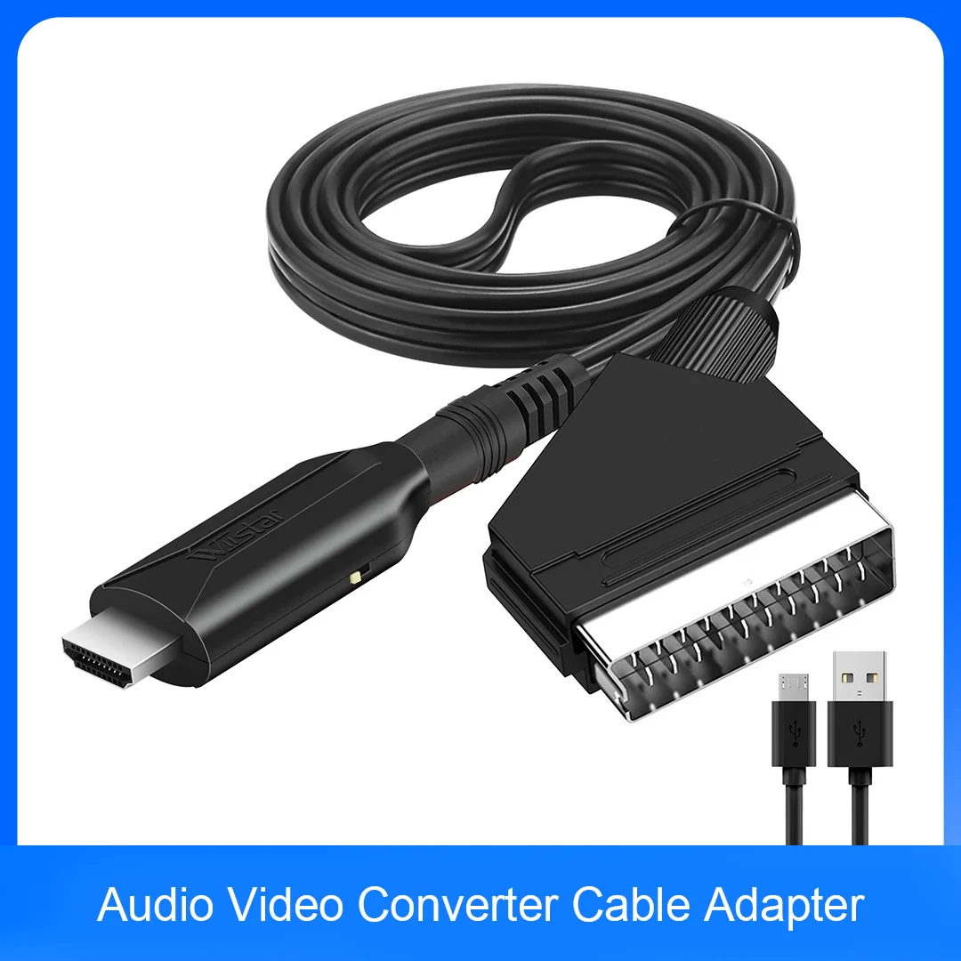 SCART To HDMI‑Compatible Audio Video Converter Cable 1M Adapter Plug and Play for HDTV DVD STB Set‑Top Box Accessories