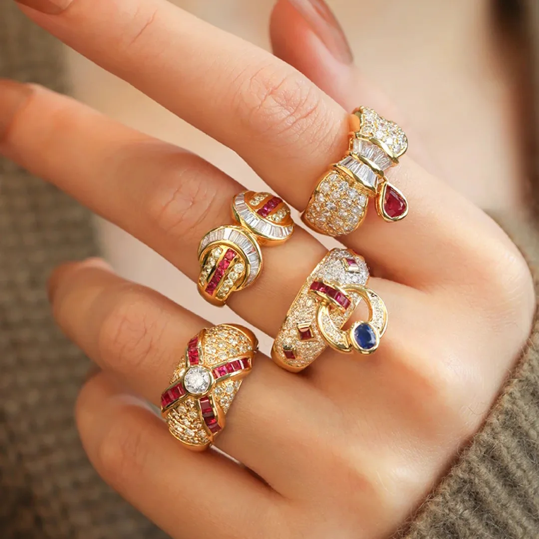 Medieval high-end temperament full of diamonds, versatile high-carbon diamonds, zircon silver rings, women