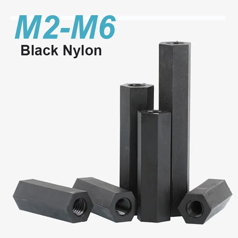 20~30pcs M2 M2.5 M3 M4 M5 M6 Black Nylon Hex Standoff Spacer Column Flat Head Double Pass Nylon Plastic PCB Motherboard Spacer