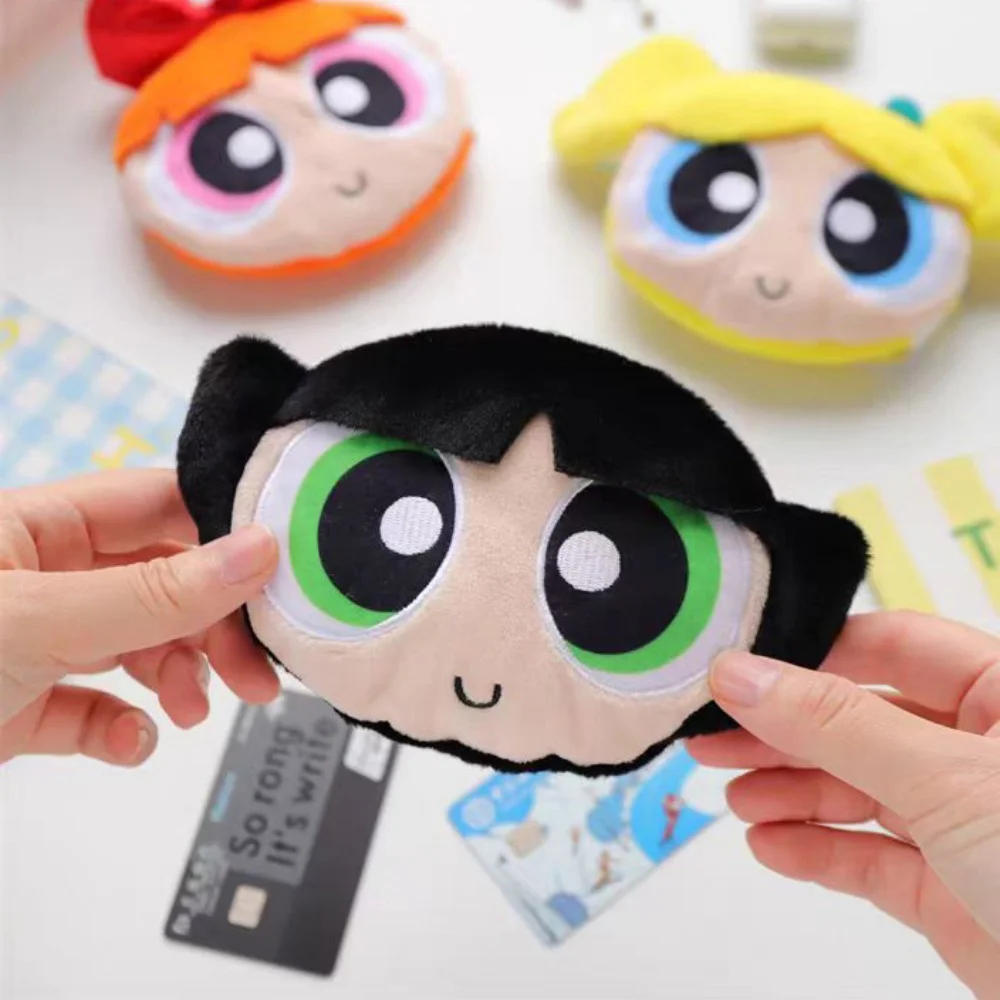 Genuine The Powerpuff Girls 13Cm Plush Coin Purse Keychain Kawaii Portable Headphones Lipstick Charging Cable Storage Bag Gifts
