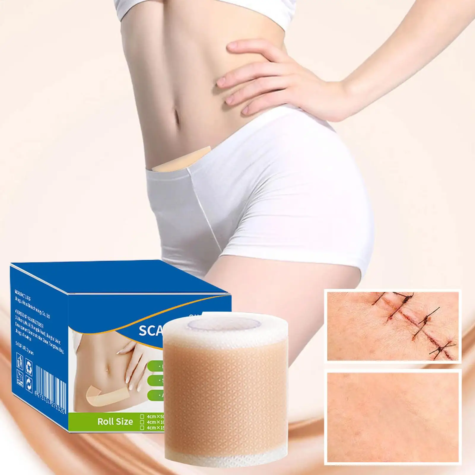 1 لفة صفائح ندبة سيليكون ، 4 سنتيمتر X 50 سنتيمتر صفائح ندبة سيليكون ، شريط غطاء ندبة ذاتي اللصق العناية بالبشرة مقاوم للماء وتنفس