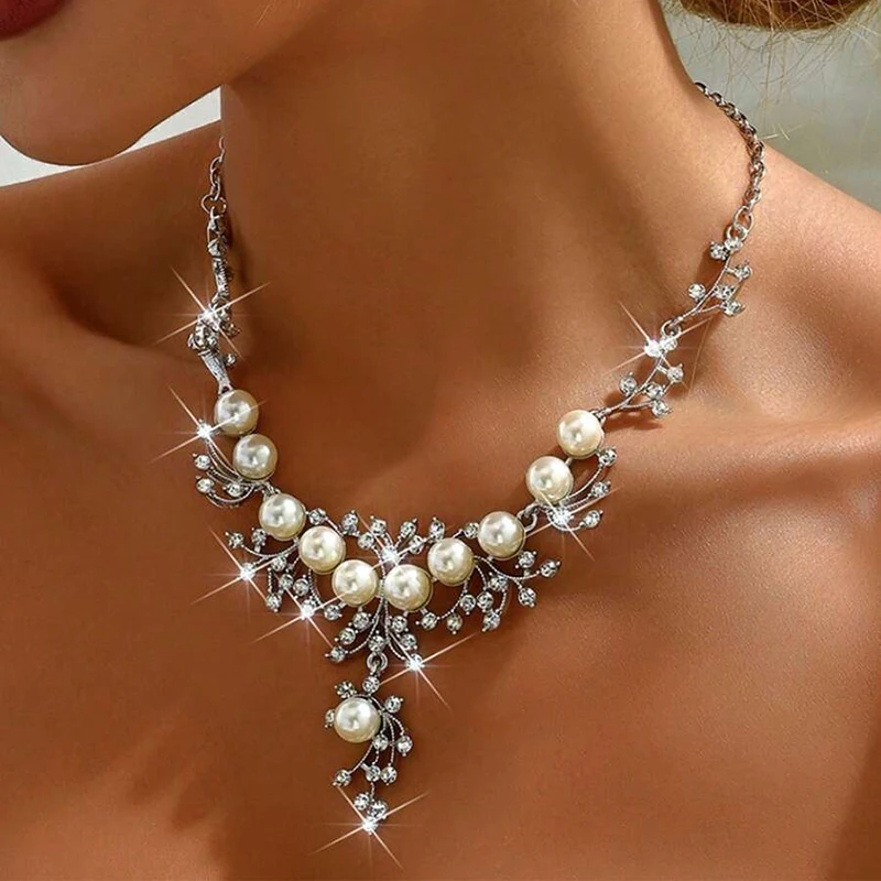 1set Fashion Necklaces Earrings Jewelry Set Women\'s Party Daily Sacrament Wedding Accessories Women\'s Pearl Earrings Jewelry Set