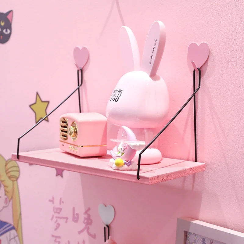 Pink Wood Storage Rack Room Decoration Storage Rack Household Items Wall Shelf  Display Stand