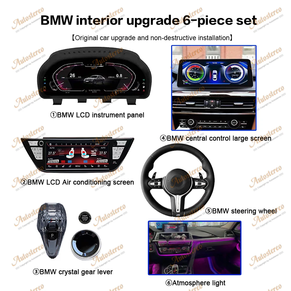 For BMW 3 / 4 Series F30 F31 F32 F34 F35 2013-2019 12.5Inch Car LCD Digital Dashboard Panel Instrument Cluster Speedometer 6 Set
