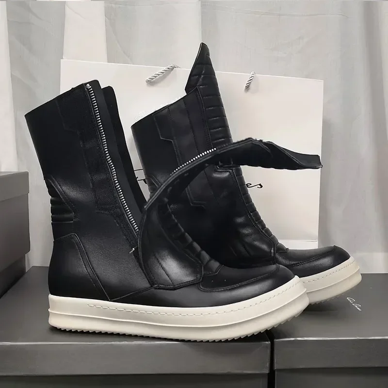

Top quality thick bottom Men High Top Shoes Leather Women Motorcycle Sneakers Casual Platform Luxury Zip Autumn Designer Boots