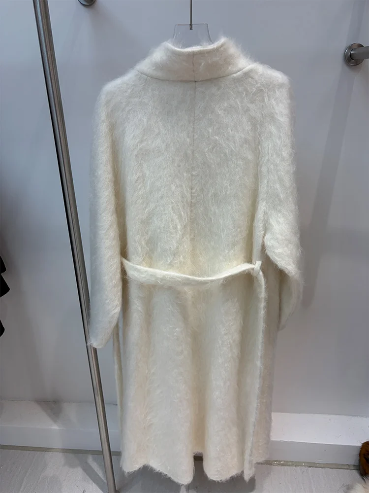 Women Long Wool Blend Coat Stand Collar Single Breasted Shaggy Fluffy Loose Winter Ladies Woolen Outerwear Overcoat