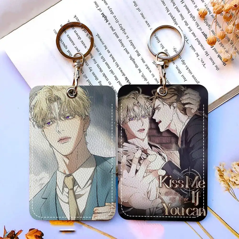 Kiss Me if You Can Anime Rectangle Keychain Card Holder, Badge Credit Card Holder, Student ID Card Holder, Bus Cards Cover