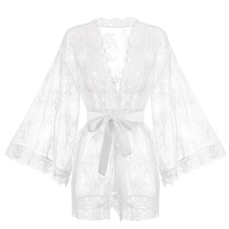 Sexy Lace Ladies Single Size Loose Black and White Bathrobes 264 image 4