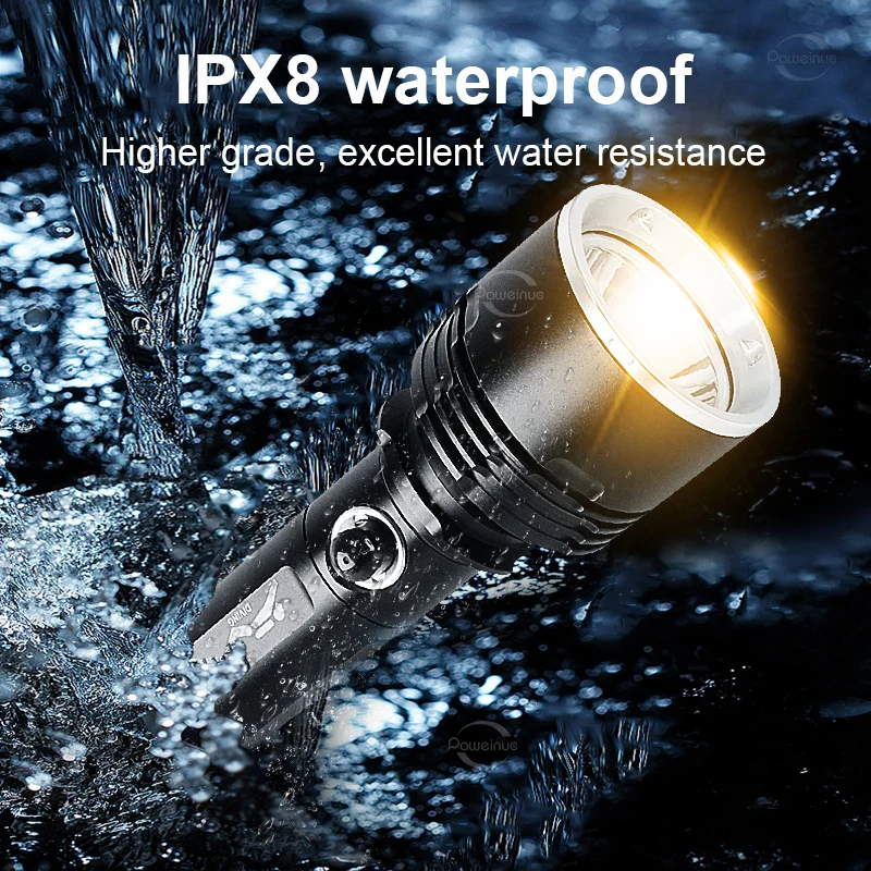 Super Heldere Zaklamp Duiken Geel Licht Oplaadbare XHP190 Duiklamp 1000m Onderwater Lamp IPX8 Waterdicht Licht