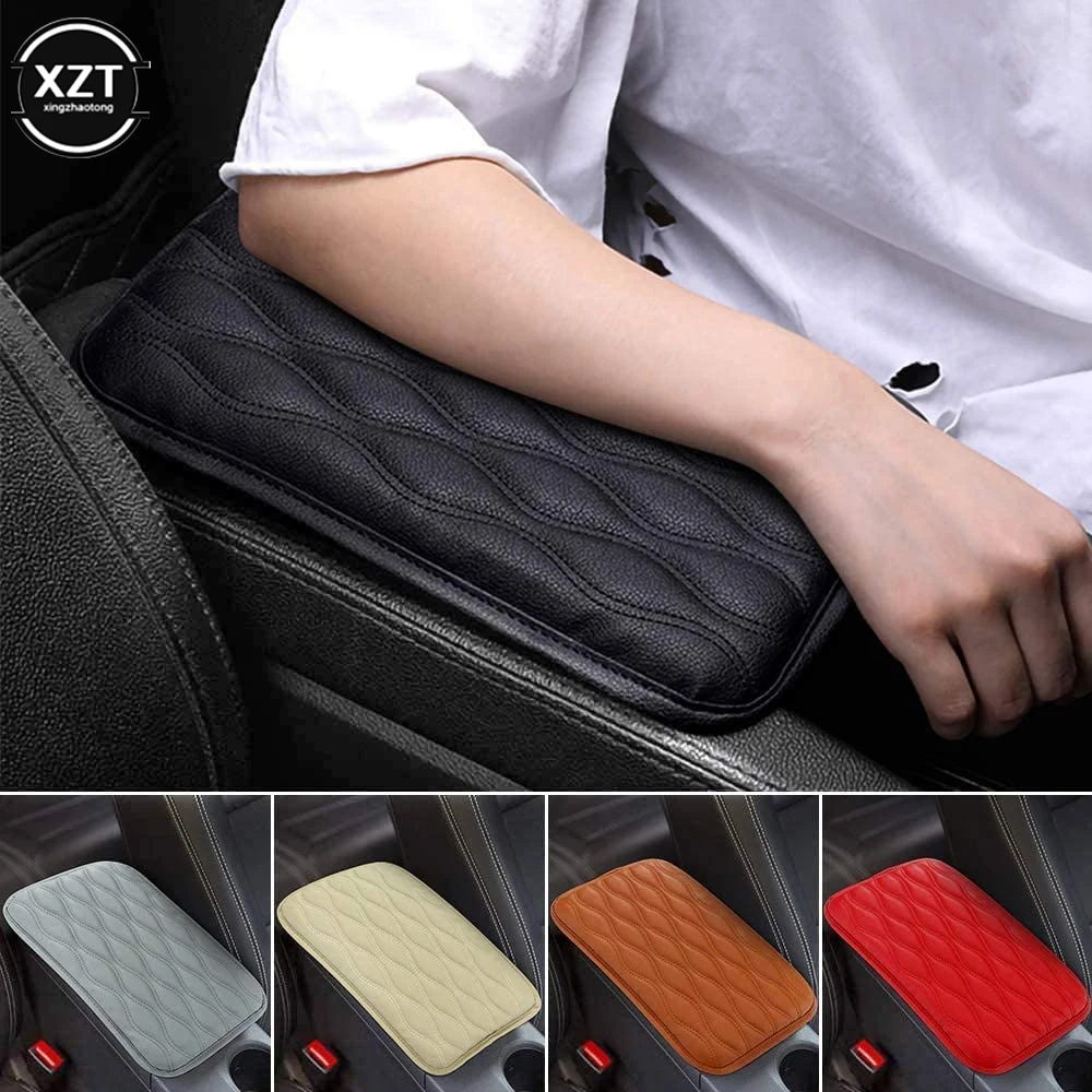 PU Leather Car Armrest Pad Cover Universal Center Console Wave Embroider Auto Seat Box Protection Cushion Hand Supports