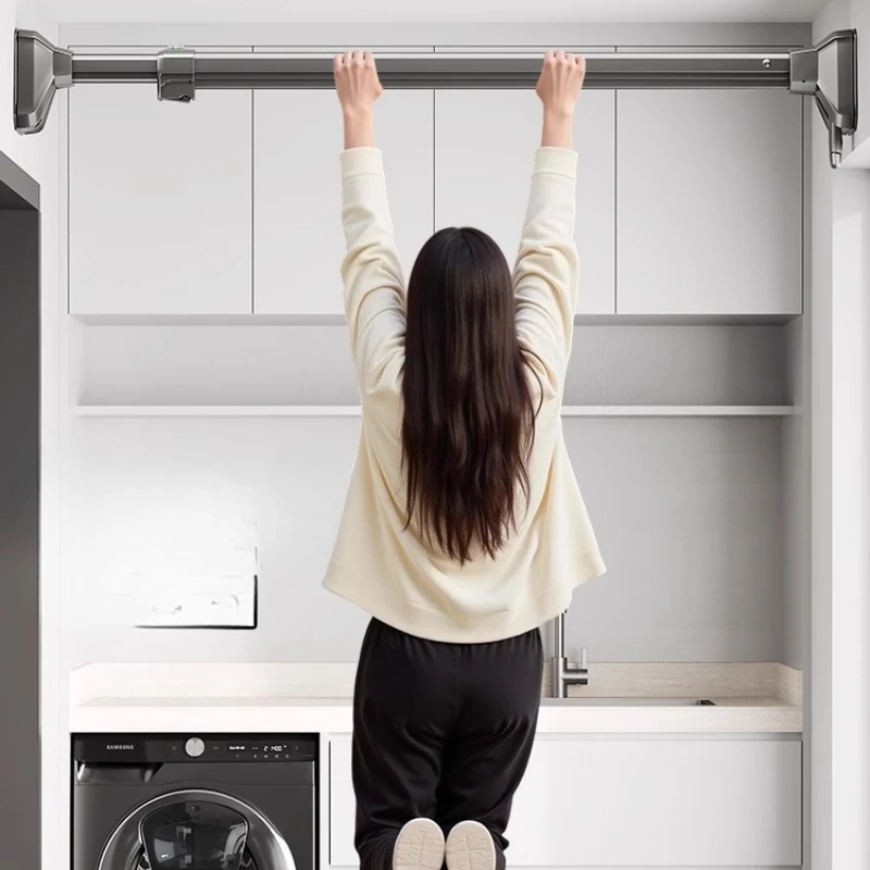 ‌No Drill Adjustable Clothes Rod, GripMax Bathroom Tension Pole, 50lb Heavy Duty Drying Rack, Storm-Proof Window Dryer