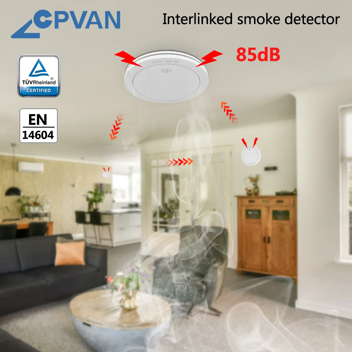CPVAN Wireless Interconnected Smoke Detector Alarm 10 Year battery for home Security protection Fire Alarm with Remote Control