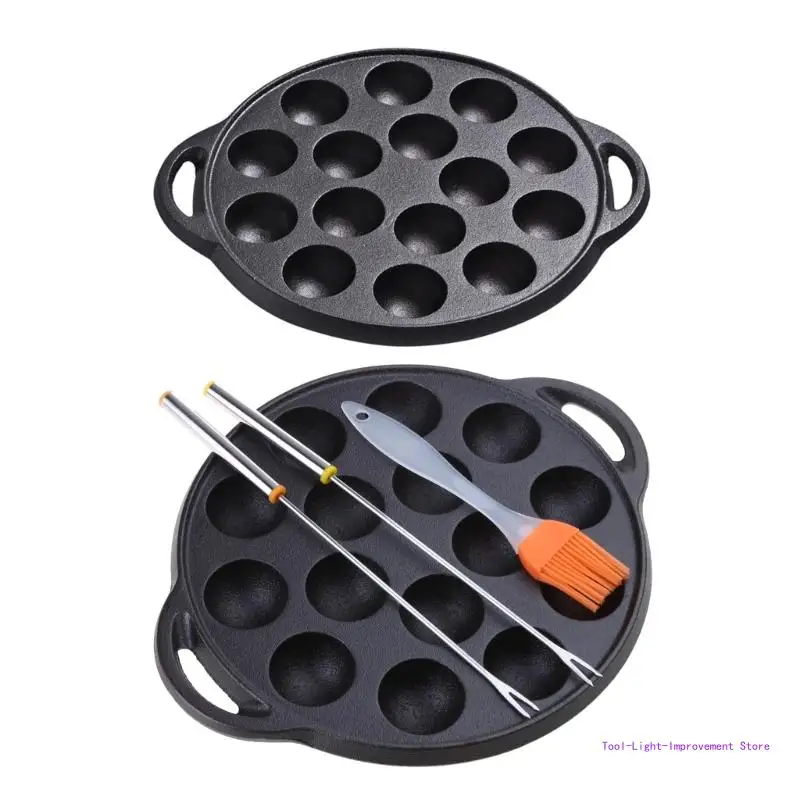 Cast Iron Takoyaki Pan Nonstick Grilling Pan Cooking Plate Takoyaki Maker with 15 Compartment Holes for Baking Cooking