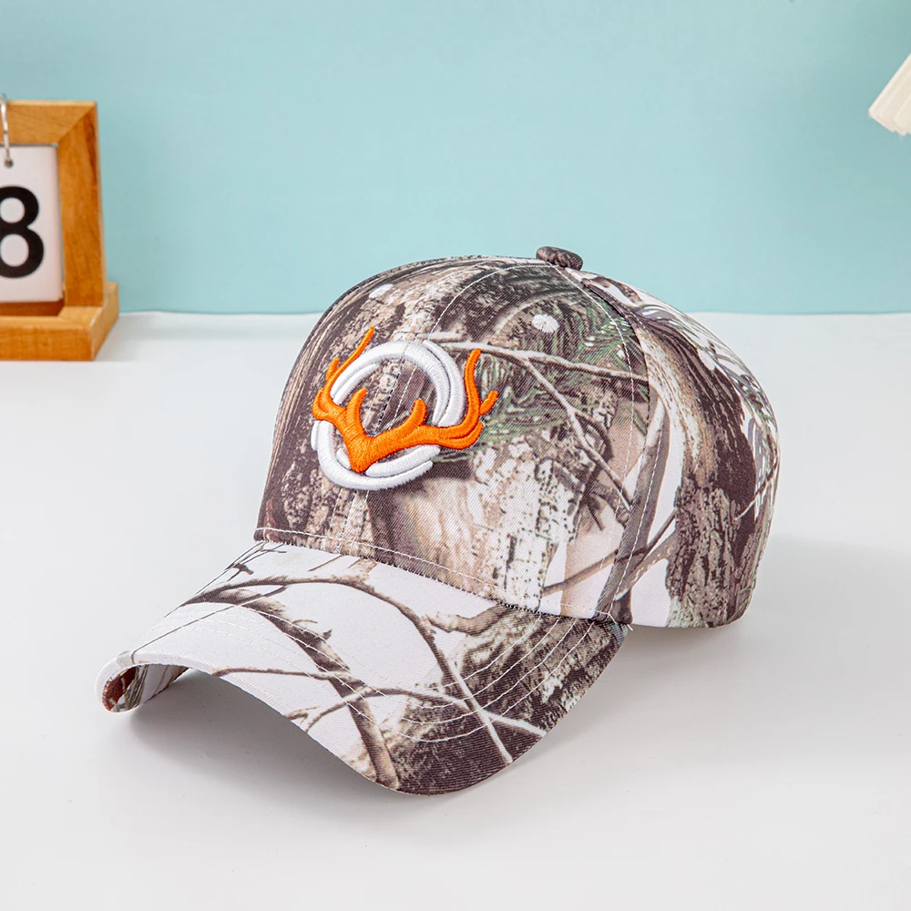 Modische Baseballkappen mit Hörner-Stickerei für Männer und Frauen Tarnmuster Taktischer Sonnenhut Frühling Herbst Outdoor-Sport Angeln Visiere – Detail 3