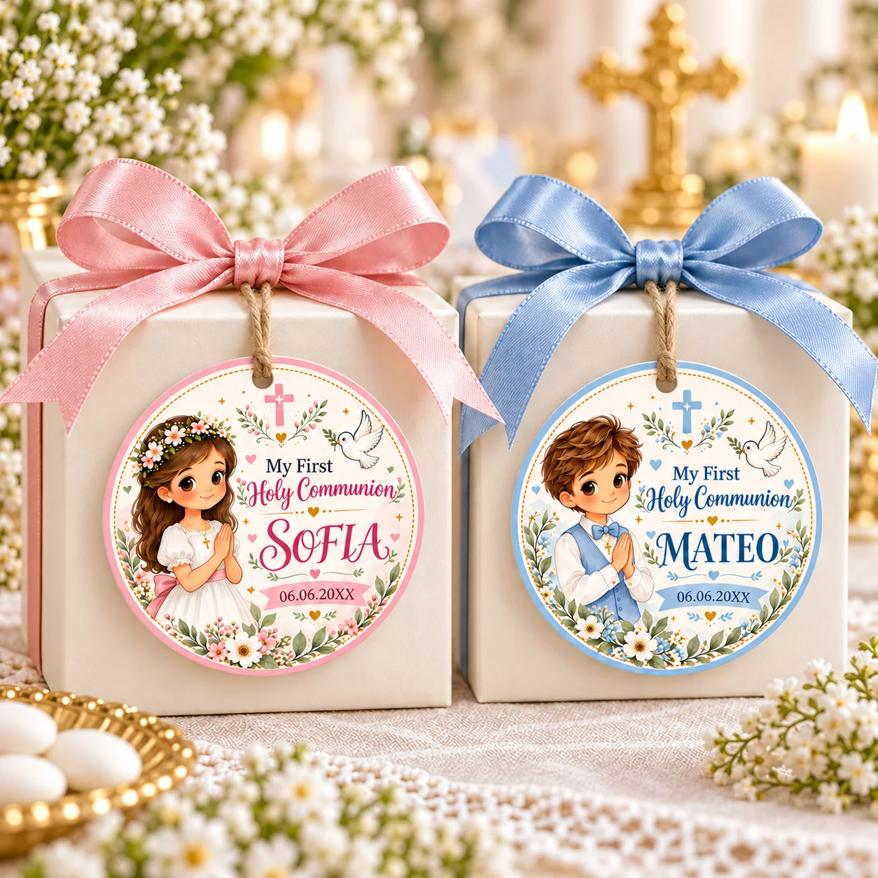 Custom Baptism Tags, Includes 10m Strings, Baptism Labels, Holiday Gift Tags, Birthday Tags / Party Tags, Custom Sweet and Happy Birthday Tags, Suitable for Birthdays, Baptism Parties, Name Tags, Party Decorations, Price Tags, Suitable for Stores, Gift Packaging, Gifts for Daughters and Sons