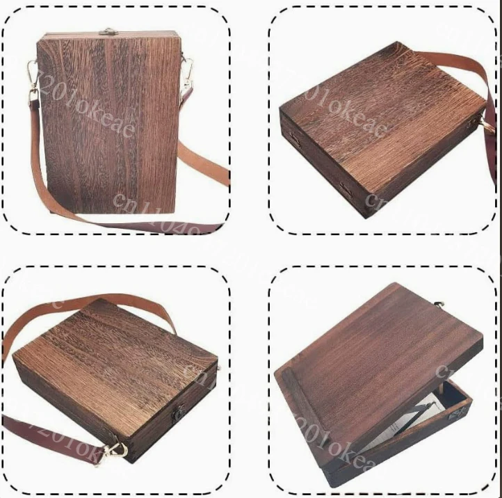 Writers Messenger Wooden Box New Chinese Style Crossbody Satchel Wooden Storage Box For Artist Writing Supplies